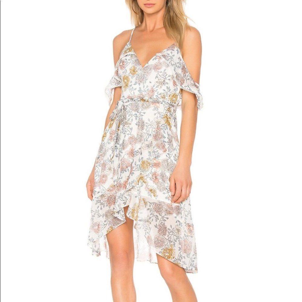 J.O.A. Cold Shoulder Mini Dress in Ivory Floral XS NWT
